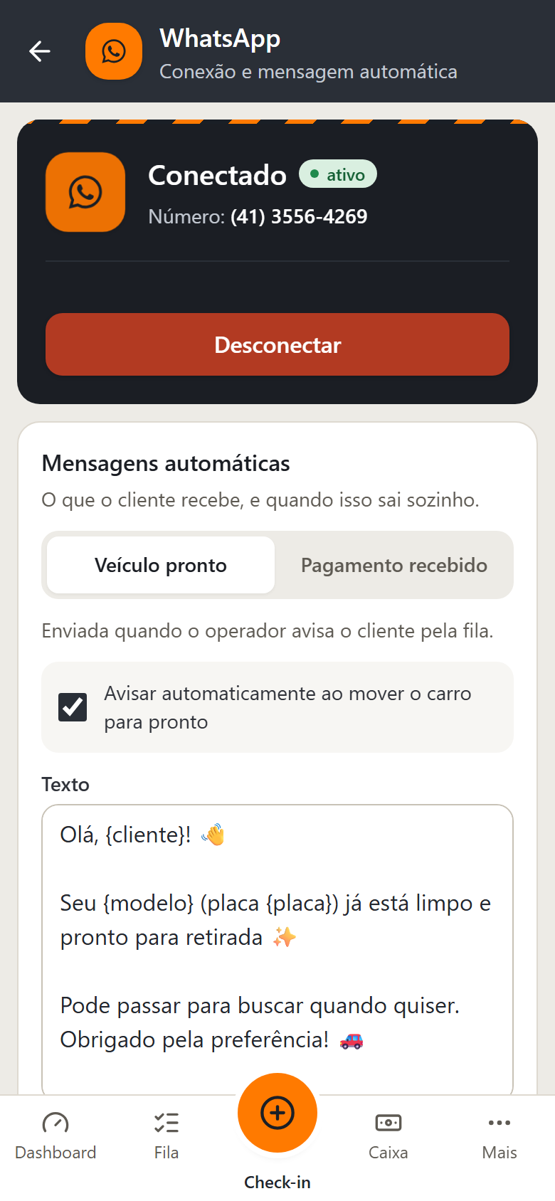 Configuração das mensagens automáticas de WhatsApp
