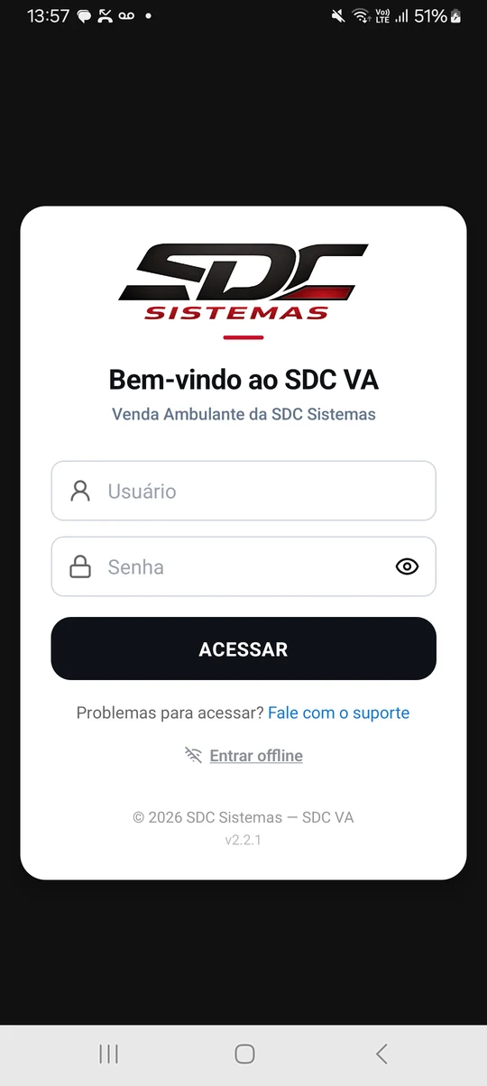 Tela de login do app SDC VA