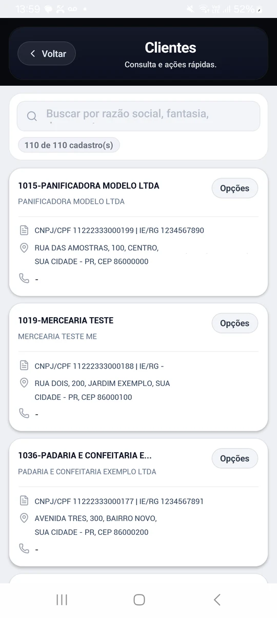 Consulta de clientes no app
