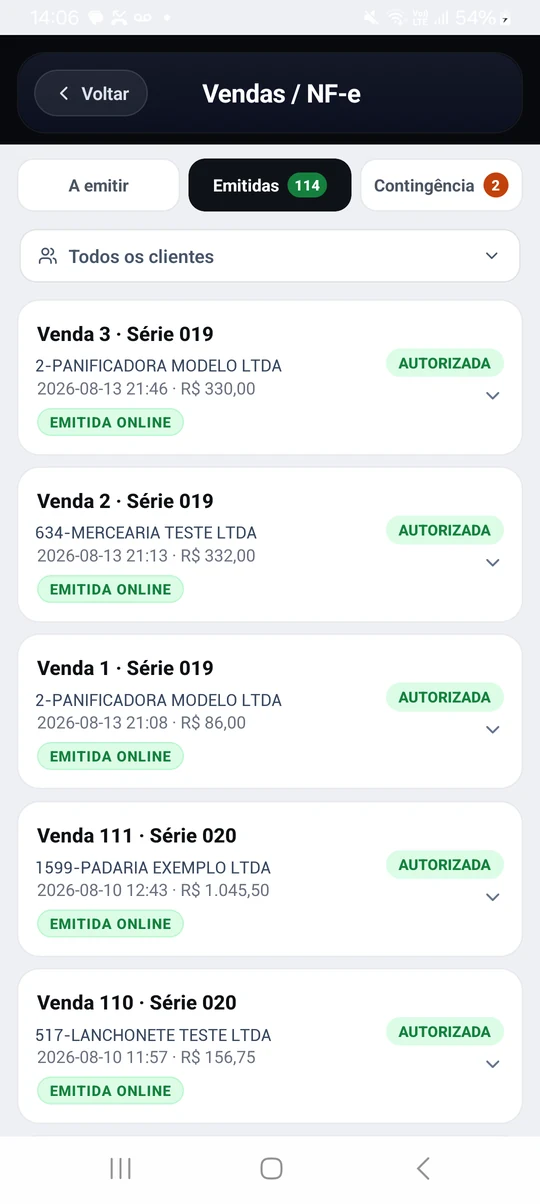 Notas fiscais emitidas e autorizadas